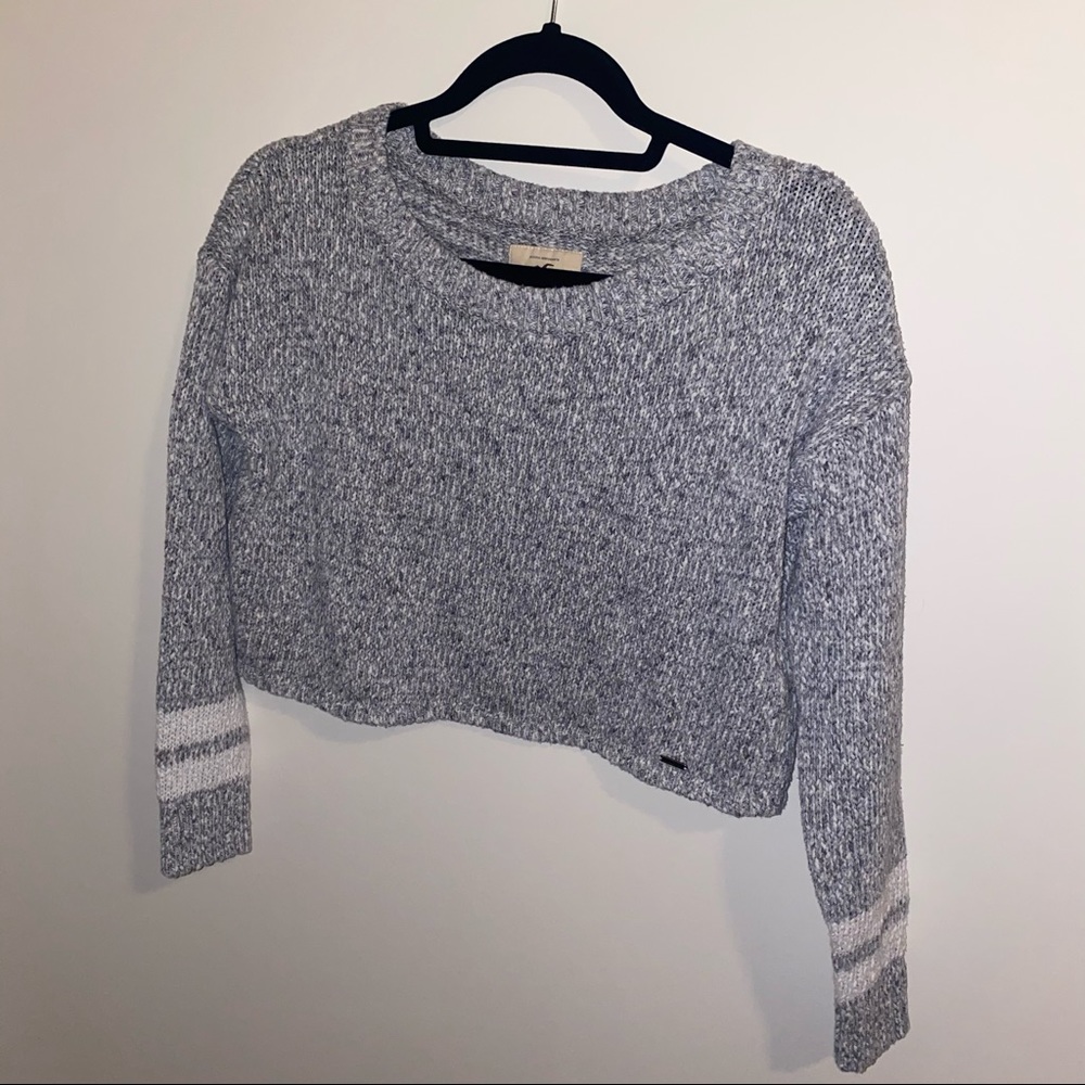 Grey & White Cropped Sweater Long Sleeve